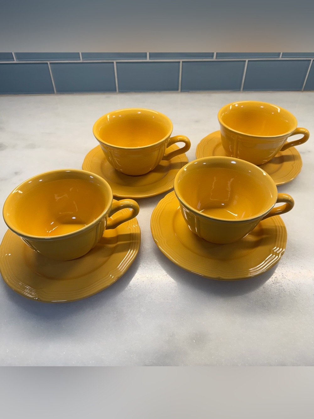 Gibson Yellow Ceramic Teacup and Saucer Set - 8 pcs